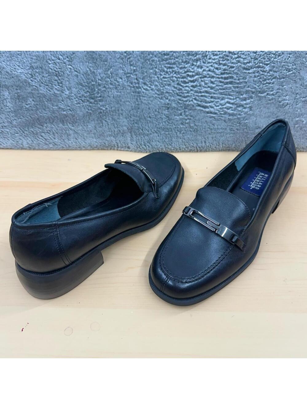 Hillard & Hanson Black Leather Loafers with Gunmetal Hardware Quiet Luxury